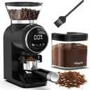 Ollygrin Conical Burr Coffee Grinder Electric, Compact Coffee Grinder for Home Use,Burr Mill Grinder with 30 Precise Grinding Sizes, Touch Panel, Removable Burr & Coffee Container, 2-12 Cups, Black