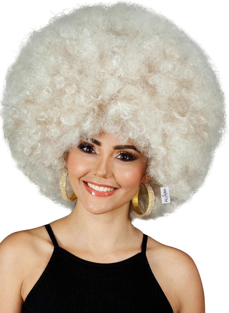 ALLAURA Compatible with 70s Disco Costume  Deluxe Blonde Afro Wig for Women & Men  Huge Curly Wig for 1970s Outfits, Funky Party Looks, Retro Theme Events, Halloween, Dance Floor Accessories
