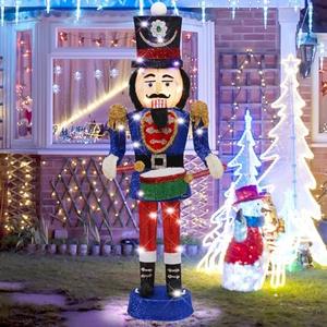 34" Nutcracker Christmas Decoration, Lighted-up Blue Nutcracker Soldier for Indoor Outdoor 3D Nutcracker Soldier Xmas Decor with Lights, Christmas Lighted Holiday Display