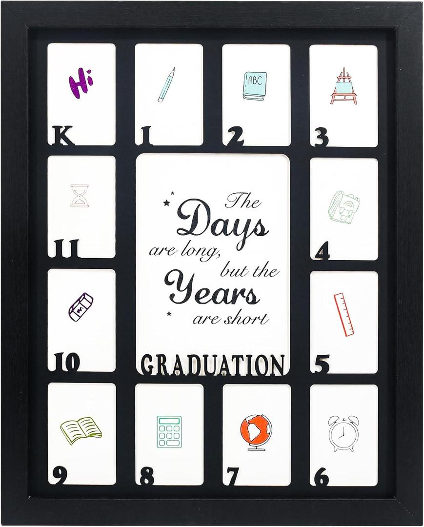 GMFrames School Years Picture Frames K-12 Graduation School Photo Frame for Kindergarten to 12th Grade Keepsake for Graduation Gifts Student Black (Black Frame 11x14 With Black Mat)
