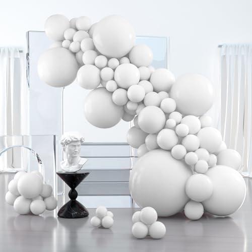 PartyWoo White Balloons 127pcs Different Sizes Pack of 36 18 12 10 5 Inch Matte White Latex Balloon Arch Kit Garland for Wedding Bridal Graduation Baby Shower Birthday Party Decorations White-Y13