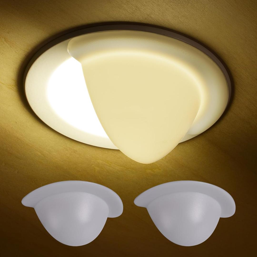 AURAELOS Recessed Light Cover, Can Light Covers 2 Pack 40% Translucent Half Shade Stick-On with Super Strong Double-Sided Tape, Anti-Yellow Cream White, Easy Install