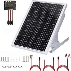 30 Watt 12V Solar Panel Kit with Adjustable Solar Panels Tilt Mount Brackets and 5A 12V/24V PWM Solar Charge Controller for 12V Battery RV Boat Homes and Any Off-Grid Applications