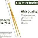 Snailhouse Kitchen Tweezer Tongs, 12 Inches Heavy Duty Stainless Steel Long Fine Chef Metal Skinny Cooking Tweezers for Serving Food, Gold