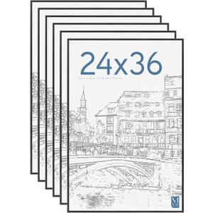 MCS Original Poster Frame 24x36 Black Lightweight Vertical & Horizontal Wall Hanging Large Picture Frame for Posters, Art Prints & Gallery Wall (6-Pack)