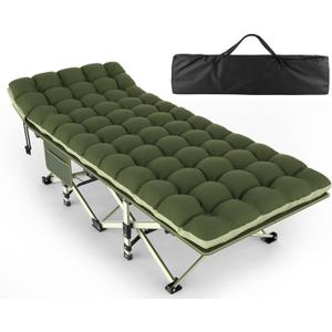 ZENPETIO Camping Cot for Adults - Heavy-Duty Cot Bed with Mattress, Portable Sleeping Cots for Outdoor Indoor, 1200D Oxford Folding Cots for Home Travel, Max load 500LBS, Fits People up to 6'3", Green
