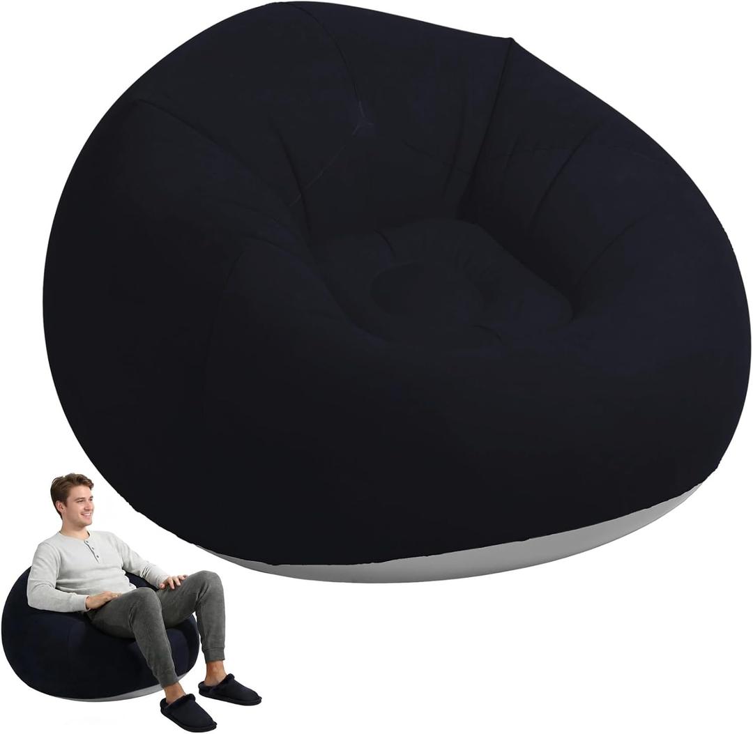 Inflatable Lazy Sofa Chairs, 41.3 in Inflatable Bean Bag Chairs Set, Portable Folding Inflating Chair for Movie Night Courtyard Patio Camping, Indoor Outdoor Lounging Flocked PVC Sofa