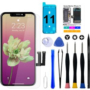 Brinonac for iPhone 11 Screen Replacement Kit, 6.1 inch 3D Touch Screen LCD Display Digitizer Frame Assembly Set with Repair Tools, Adhesive and Tempered Glass (Black)