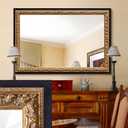 Vintage Gold Mirror 36x24, Black Decorative Mirror for Vanity with Gold Foil Carvings Solid Wooden Frame, Antique Handmade Aging, for Luxe Living Room, Entryway, Bathroom and Bedroom