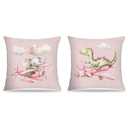 FITIE Cute Elephant Dinosaur Nursery Pillow Covers 18x18, Pink Nursery Decor Decor, Cute Baby Animal Airplane Decorative Throw Pillow Covers for Kids Girls Bedroom Nursery Playroom, Set of 2