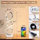 Modern Spiral RGB Table Lamp, Touch Dimmable Bedside Lamp, 7 Colors 10 Light Modes Spiral Design Table Lamp, Unique Nightstand Lamp for Living Room, Bedroom, Cool Lamps, Silver
