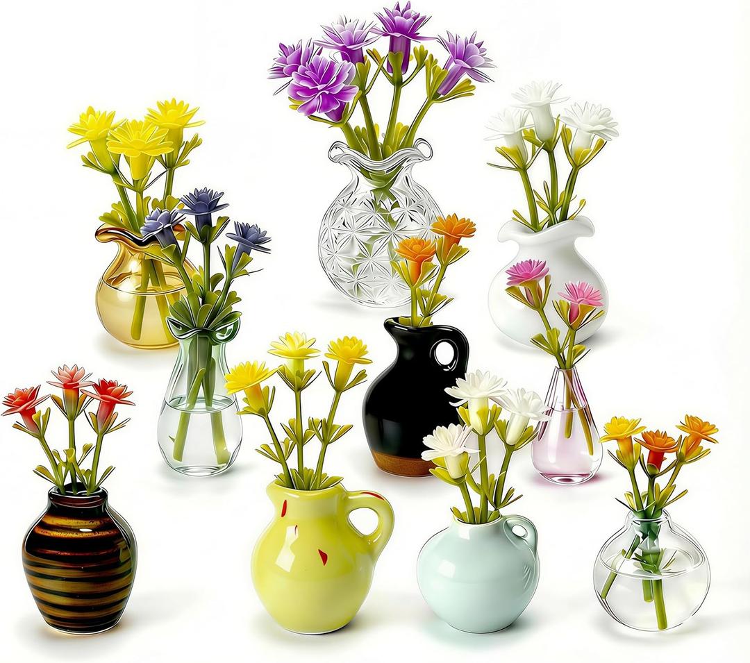 10-Pack Magnetic Mini Bud Vases Gift Set  Mixed Ceramic & Glass Holders for Fridge, Locker & Whiteboard  Upgraded Slam-Proof Magnets  Cute Bulk Gifts for Coworkers, Teachers & Office Decor