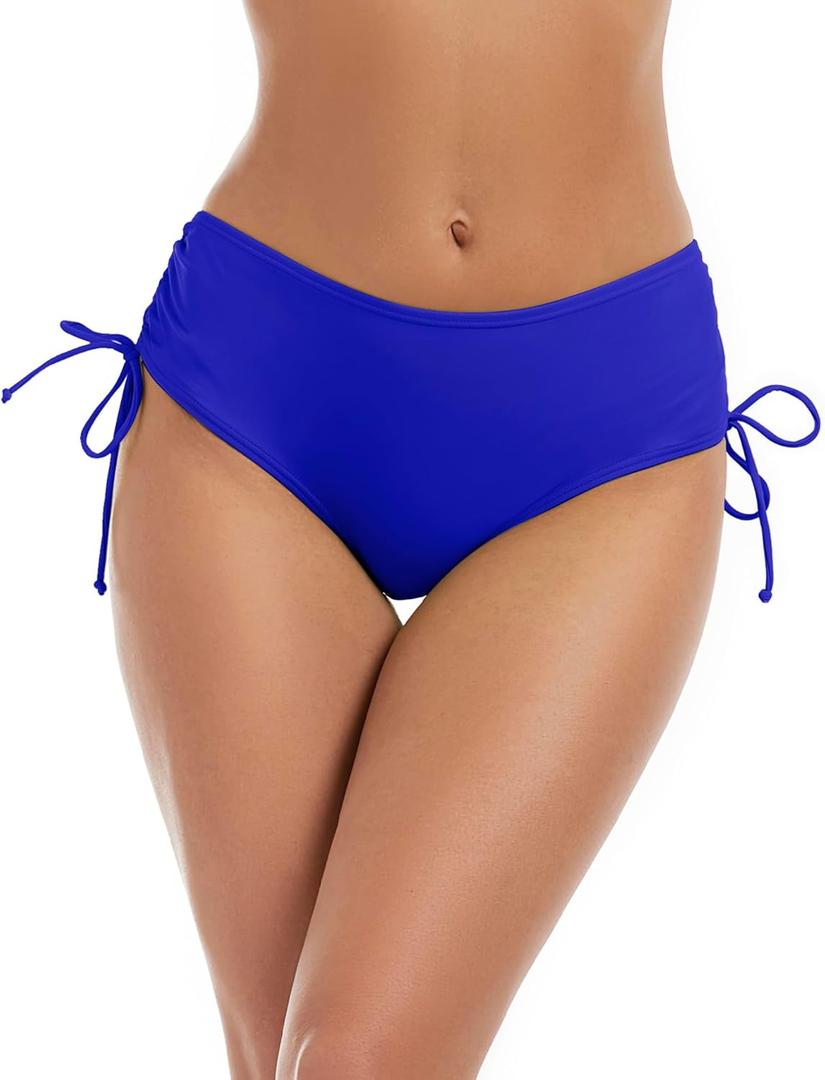 Bonneuitbebe Women's Bikini Bottoms Full Coverage Swim Bottoms Mid Waisted Swimsuit Bathing Suit Bottom (Medium, Blue)