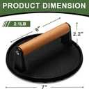 EWFEN Burger Press, 7" Round Heavy-Duty Cast Iron Smash Bacon Press Meat Steak with Wood Handle for Griddle, Sandwich, Nonstick Pan