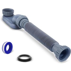 Low Profile 1 1/2" P Trap Bathtub Drain Pipe, Flexible & Retractable 17.5"-41.5", Gray, Polypropylene (PP), Suitable for Freestanding Tub & RV Shower Drain, Kit of 1