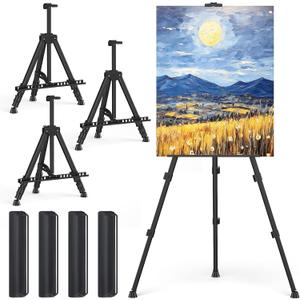 Art Painting Display Easel Stands - Portable Adjustable Aluminum Metal Tripod Artist Easels with Bags, Extra Sturdy for Table-Top/Floor Painting, Drawing, and Displaying, Black 4 Pack