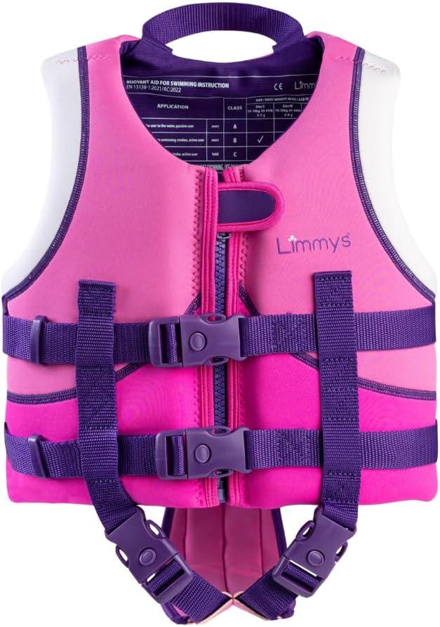 Limmys Premium Kids Swim Vest  Toddler Swim Jacket and Buoyancy Swimming Aid  Modern Design Swimming Vest for Boys and Girls  Innovative Safety-First Features (Large, Berry Pink)