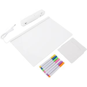 Acrylic Dry Erase Board, Clear Desktop Note Memo, White Board with Light, Notepad Table, LED Letter Massage Board with 7 Markers