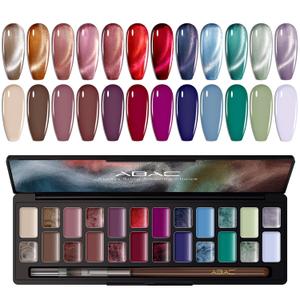 ABAC Solid Cat Eye Gel Nail Polish Palette,Hema-Free 24 Colors Pink Red Green Shimmer Cat Eye Gel Polish,Creme Gel Manicure Palette with Brush and Magnet Soak Off LED Gift for Women (Royal Enamel)