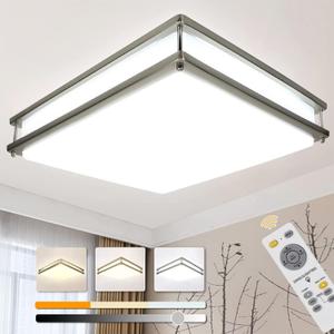 DLLT Upgraded 48W Dimmable LED Flush Mount Light, Modern 18 Inch Square Ceiling Lighting Fixture with Remote and Memory Function for Bedroom/Living Room/Dining Room, 3000K/4000K/6000K Color Changeable