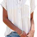SySea Womens Short Sleeve Striped Shirts Casual Button Down V Neck Work Blouses Tops (X-Large, Apricot)