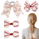 4 Pcs Baseball Hair Bow Red Stitch Hair Clip Bow Baseball Ponytail Holders with Elastic Hair Ties Ball Cheer Hair Barrettes Accessories for Women Birthday Ball Game Supplies