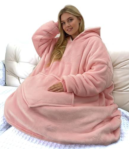 JFUJFU Wearable Blanket Sweatshirt for Women - Oversized Hoodie Pullover, Funny Gift for Sister/Mom/Girlfriend (Pink)