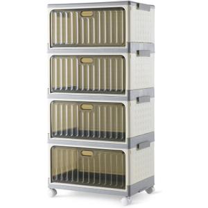 Amazon Basics 4-Tier Storage Bins with Lids, Stackable and Collapsible, 23QT per Tier, 92QT Total Capacity