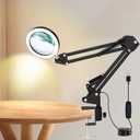 10X Magnifying Glass with Light Clip on Mganifier with Light 3 Color Modes 56 LEDs Stepless Dimmable Desk Magnifying Glass with Clamp Magnifying Desk Lamps with Swing Arm for Reading Close Work