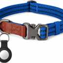Dog Collar for Medium Large Dogs, Adjustable 14-20 Inch Pet Collar, Wear-Resistant Heavy Duty Polyester Strap with Zinc Alloy Buckle,Airtag Holder, Royal BlueM