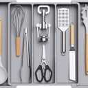 Lifewit Utensil Organizer for Kitchen Drawers, Expandable Cooking Utensil Tray, Adjustable Cutlery Silverware Flatware Holder, Plastic Kitchen Spatula Tools and Gadgets Storage Divider, Large, Gray
