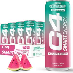 C4 Smart Energy Drink - Sugar Free Performance Fuel & Nootropic Brain Booster, Coffee Substitute or Alternative | Watermelon Burst 12 Oz - 12 Pack (EXP 08/31/26)