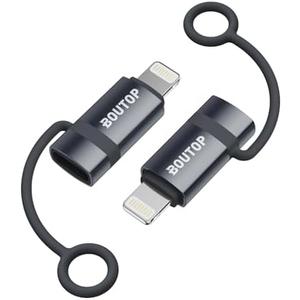 BOUTOP [MFi Certified] 3A 36W USB C to Lightning Adapter, USBC to Lightning Adapter Support Data Sync/PD Fast Charging Compatible with iPhone iPad AirPods, with Anti-Lost Holder - 2 Pack