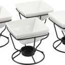 4Pcs Ceramic Butter Warmers Set for Chocolate Butter Cheese, 7oz Porcelain Butter Warmers Set for Seafood, Butter Warmer Pot Ceramic Sauce Bowl for Fruit, Dessert, Snack, Steaks, Square