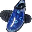 Flat Garden Shoes for Women Waterproof Slip-On Womens Rubber Rain Shoes Gardening Clogs with Comfort Insole Blue Dog Paw Size 8