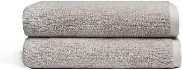 Cozy Earth Ribbed Bath Towel Set - 60% Cotton 40% Viscose from Bamboo Bathroom Towels - Soft & Absorbent Textured Ribbed Pattern - 2 Pack Light Grey (30" x 58")