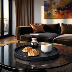 25 x 25 High-End Light Luxury Leather Round Oversized Tray - Ottoman Coffee Food Serving for Family Dinner, Outdoor Picnic & Party Essentials | Versatile Home Decor Tray(25 inch Black)