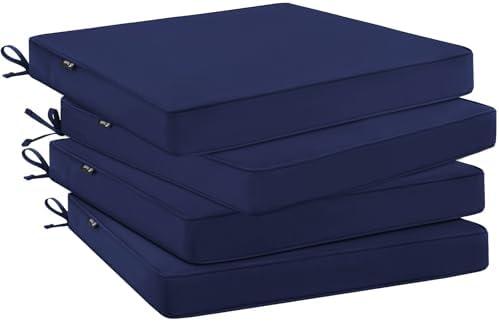 Favoyard Outdoor Chair Cushions 19"W x 19"D x 2"T Set of 4 Patio Chairs Cushions 3-Year Fade Resistant & Waterproof Cushions for Outdoor Furniture with Hidden Zipper, Attach Straps for Dining Chairs