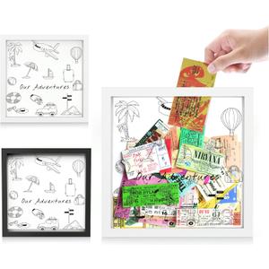 Travel Tickets Collection Shadow Box Frame, Funny Display Box for Collecting Tickets of Sporting Travelling Events  Piggy Bank Frame Memory Box with Slot on Top, White 8x8