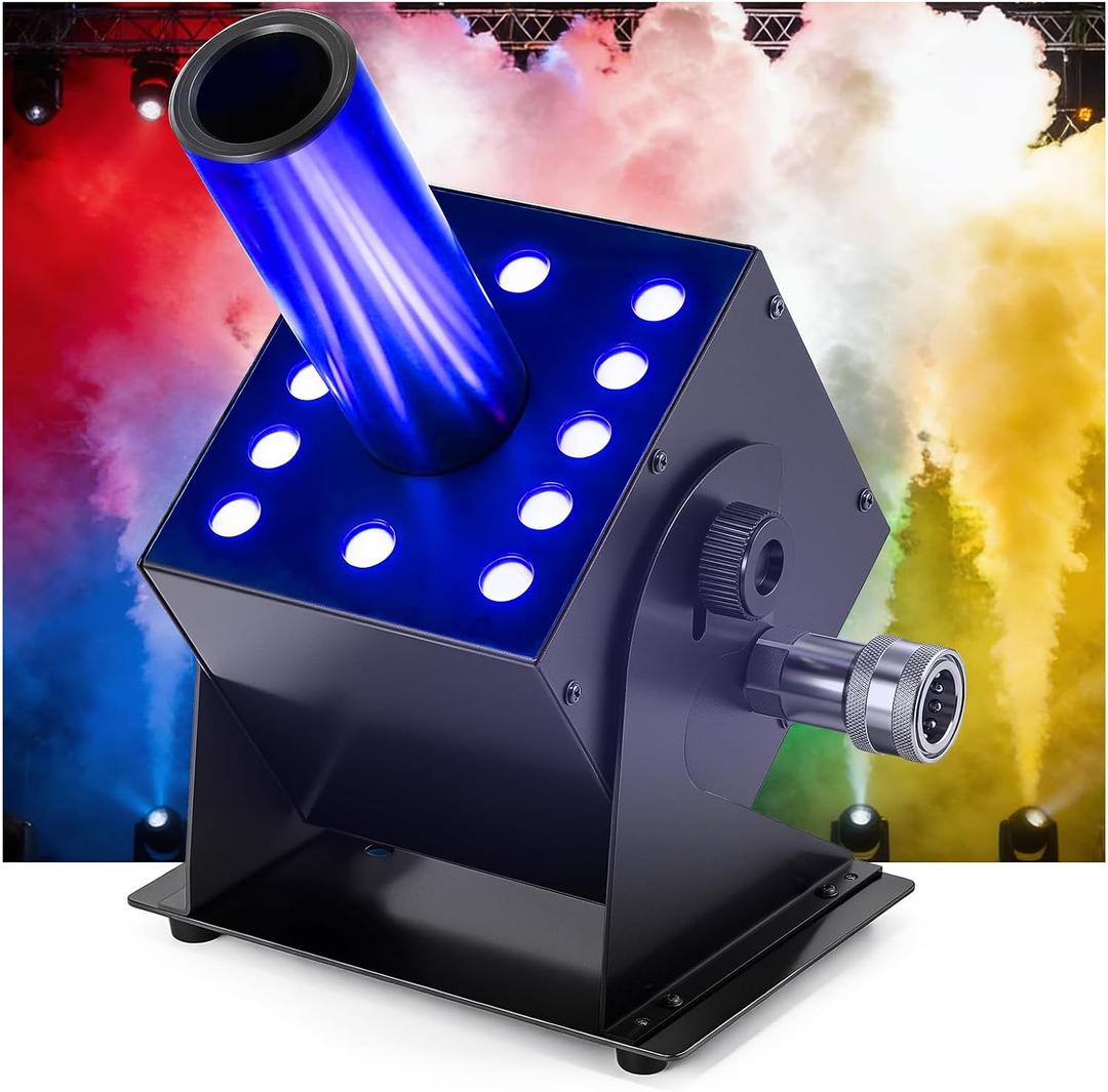 CO2 Jet Machine with 12 RGB LEDs & DMX512 Control, 19ft High-Output CO2 Cannon Fog Machine for DJ, Nightclub, Concert, Wedding, Party, Stage Show- Professional Portable Stage Effect Equipment, 1-Head Version