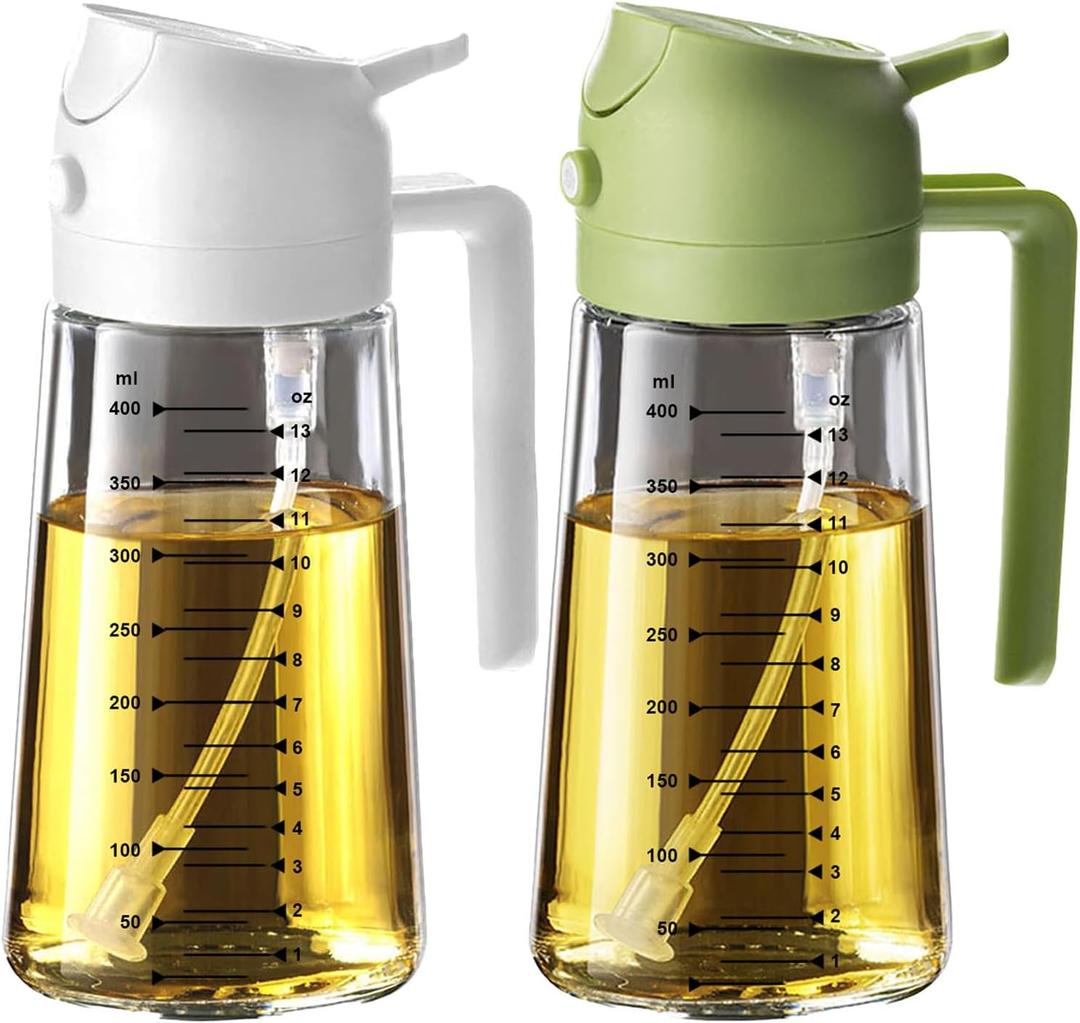 TrendPlain 16oz/470ml Glass Olive Oil Sprayer for Cooking  2 in 1 Olive Oil Dispenser Bottle for Kitchen Gadgets and Air Fryer Accessories, Salad, BBQ - White & Green TrendPlain 16oz/470ml Glass Olive Oil Sprayer for Cooking  2 in 1 Olive Oil Dispenser Bottle for Kitchen Gadgets and Air Fryer Accessories, Salad, BBQ - White & Green