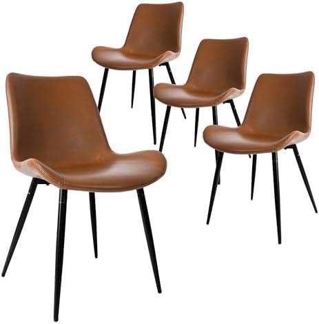 CangLong Dining Chairs Set of 8, Faux Leather Dining Room Chairs with Comfy Upholstered Seat, Modern Kicthen Chairs Armless Accent Chairs with Black Legs for Restaurant, Living Room, Brown