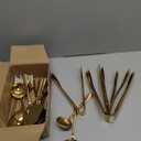 Thenshop 30 Pcs Stainless Steel Serving Utensils Set Flatware Set Include Large Serving Spoons Slotted Spoons Forks Soup Ladle Pie Server and Tongs for Buffet Party, (Gold)