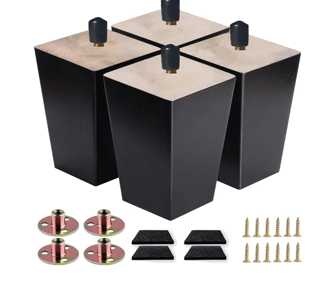 Sofa Legs Square Bed Feet 5 inch Wood Replacement Leg for Furniture Set of 4,Black (5”, 4set)