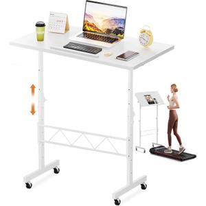 COMHOMA Small Standing Desk Adjustable Height & Tiltable Tabletop, Mobile Stand Up Desk for Laptop, Portable Computer Table for Home Office Work and Walking Pad Treadmill, Height 30.7"-46.4", White (31.5 IN)