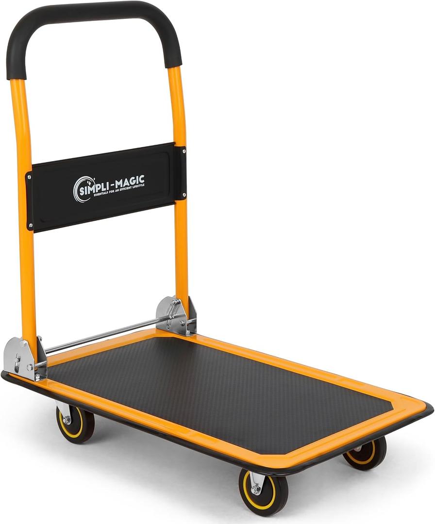 Simpli-Magic Push Cart Dolly, 330 LBS Foldable Moving Platform Hand Truck Easy Storage, 360 Degree Swivel Wheels Flat Bed Cart