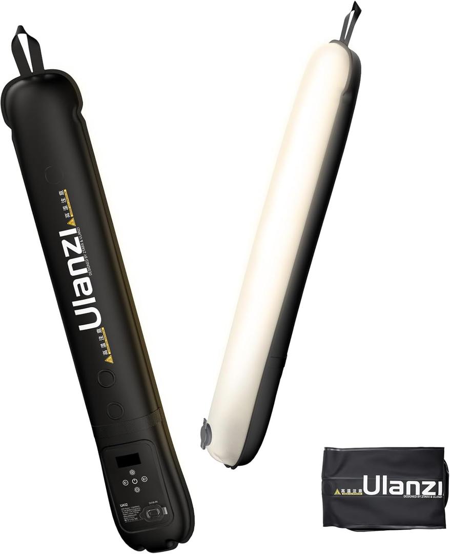 Ulanzi UA12 Bi-Color Inflatable Tube Light, Foldable LED Video Light for Photography, 2700K-6500K, 12W 2500mAh Rechargeable Photography Light Bar 1/4" Mount LED Lighting Wand Stick for Video Shooting