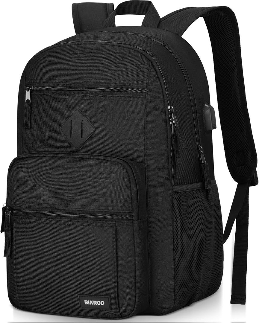 Black Backpack for Men and Women, Backpack for School Teens Boys and Girls, Lightweight Casual High School Bookbag, Daily-use Travel Laptop Backpack with USB Charging Port Fits 15.6 Inch Notebook (15.6 Inches | 18 inches (height) x 12 inches (width) x 8 inches (depth))