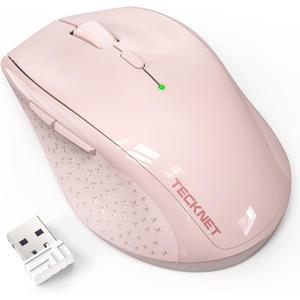 TECKNET Wireless Mouse, 2.4G USB Computer Mouse with 6-Level Adjustable 4800 DPI, 30 Months Battery, Ergonomic Grips, 6 Buttons Portable for PC, Chromebook, Mac - Pink