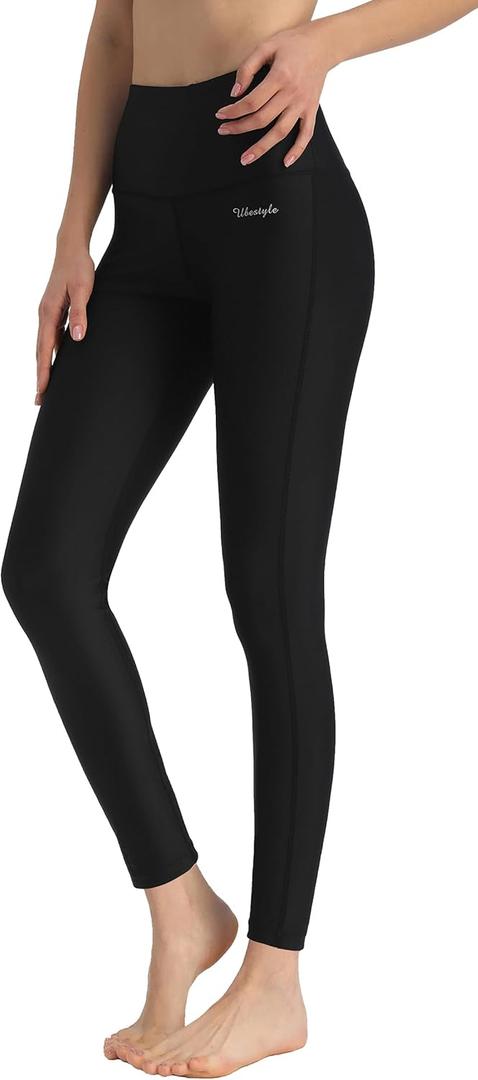 Ubestyle UPF 50+ High Waist Women's Swim Pants Swim Leggings Swimming Tights Rash Guard Pants Sun Protective (Medium, Black)